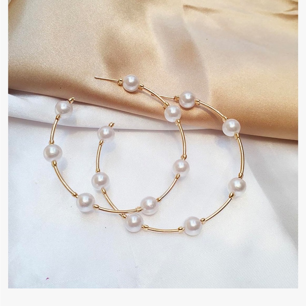 Gold and Pearl Hoop Earrings